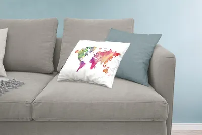 Produktbild von MuchoWow® Zierkissen Sofakissen Wohnzimmer Dekokissen 60x40 cm Weltkarte - Aquarell - Regenbogen - Kopfkissen - Polster mit Foto