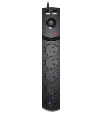 Zdjęcie produktu dla Listwa zasilająca przeciwprzepięciowa 5-gniazd + 2 x USB 5m czarna 10A 2300W W-100045