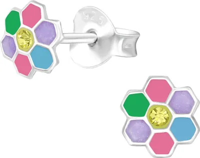Produktbild von Ohrstecker 925 Sterling Silber bunte Blume mit Kristall