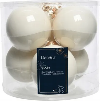 Produktbild von Christbaumkugeln aus Glas 8 cm 6 Stück glänzend und matt warmweiß