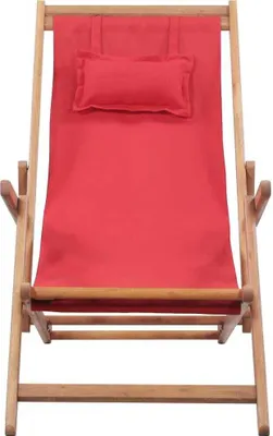 Image de vidaXL Chaise de plage pliante Tissu et bois massif rouge