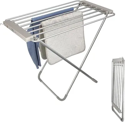 Immagine prodotto di Asciugatrice elettrica per biancheria con 8 barre - Asciugatore elettrico per asciugamani - Porta asciugamani - Praktik - 95 x 63 x 74 cm - Alluminio spazzolato