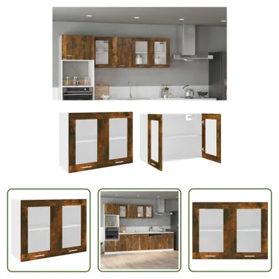 Image de The Living Store Armoire suspendue verre chêne fumé 80x31x60 cm Matériau bois