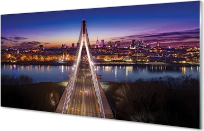Produktbild von Glasbilder 140x70 Wandkunst Warschau Panorama-Flussbrücke