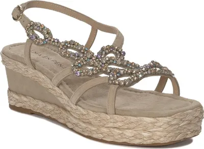 Produktbild von Keil- und Plateausandalen V241009 mit Flechtung, Kristallen, Schnallenverschluss, Absatz 7 cm, Plateau 3,5 cm
