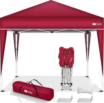Obrázok produktu pre tillvex altánok 3x3m vodotesný červený | pop-up skladací altánok s nastaviteľnou výškou | záhradný stan UV ochrana 50+ | párty stan s taškou na záhradu