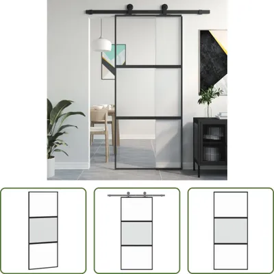 Obrázek produktu pro The Living Store Posuvné dveře černé 90x205 cm z tvrzeného skla a hliníku