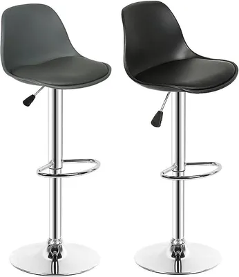 Produktbild von Barhocker 2er Set,Barhocker mit Lehne,Barhocker Höhenverstellbar,Gepolsterter Drehhocker,Kunstleder Barstuhl,Verstellbarer 360°-Drehstuhl. (Schwarz)