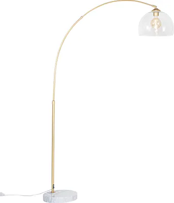 Produktbild von QAZQA - Moderne Bogenlampe aus Messing mit klarem Glas - Arc I Wohnzimmer I Schlafzimmer - Stahl Länglich - LED geeignet E27