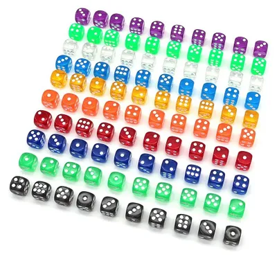 Produktbild von Omgoods – Set mit 100 sechsseitigen Würfeln, 16 mm