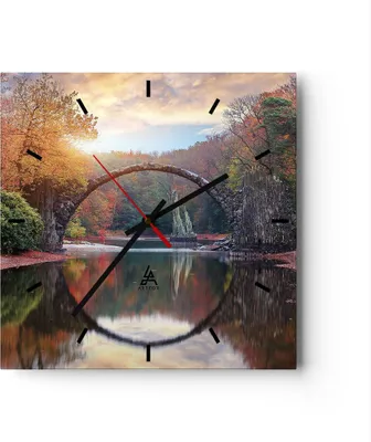 Produktbild von Wanduhr - Quadrat - Glasuhr - Garten Rhododendren Brücke - 40x40cm - Schleichendes Uhrwerk - Lautlos - zum Aufhängen bereit - Dekoration Modern - Wanddekoration aus Glas - C3AC40x40-4660