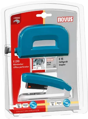 Zdjęcie produktu dla NOVUS Twinset "fresh" Heftgerät / Locher 3-teilig 6 Stück Verkaufseinheit 666520 4009729054857