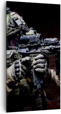 Produktbild von Bild auf Leinwand - Leinwandbild - Soldat Gewehr - 55x100cm - Wand Bild - Wanddeko - Wandbilder - Leinwanddruck - Bilder - Kunstdruck - Wanddekoration - Leinwand bilder - Wandkunst - PA55x100-3785