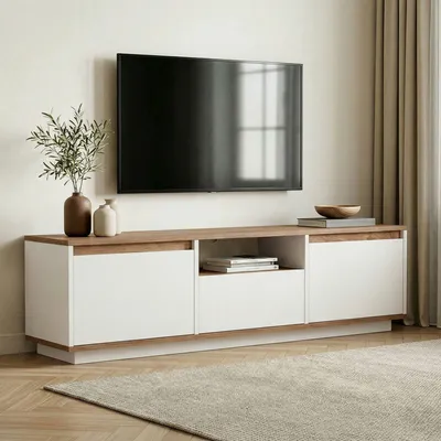 Image de Morrigan - Meuble TV, 160x30x42h cm Blanc, une Étagère