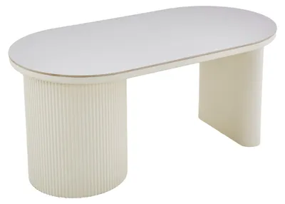 Produktbild von byLIVING Esstisch oval KAVALA 180x90 cm, Säulentisch in Riffel-Optik, Tischplatte Sinter Stone Keramikoptik creme, moderner Küchentisch für 4 Personen