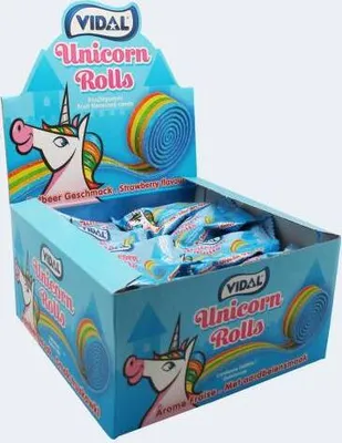 Produktbild von Rolla Belta Unicorn, mehrfarbige Fruchtgummirolle Erdbeergeschmack 19 g