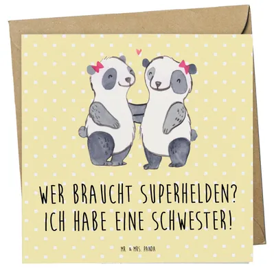 Produktbild von Mr. & Mrs. Panda Glückwunschkarte Liebe Schwester - Gelb Pastell - Geschenk, doppelkarte, Schwesterbeziehung, Grußkarte, einzigartige Designs, Bewunderung, Jubiläen
