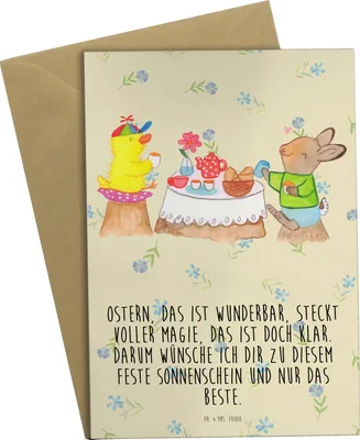 Produktbild von Mr. & Mrs. Panda Grußkarte Ostern Frühstück - Blumig - Geschenk, osterkarte, Ostergrüße, weihnachtskarten, Klappkarte, Hase, osterkarten, einladungskarten, Osterhase