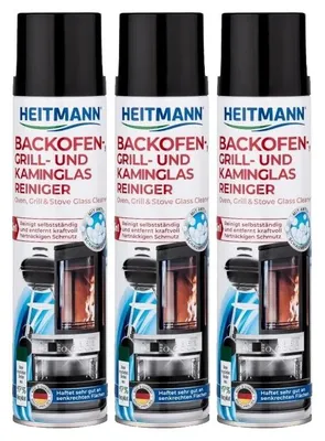 Produktbild von 3 x HEITMANN Backofen-, Grill- und Kaminglas Reiniger je 400ml Aktiv-Schaumformel