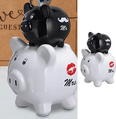 Produktbild von Sparschwein Mr.&Mrs. Schwein Steinzeug 14x20x12cm schwarz weiß Sparbüchse Spardose
