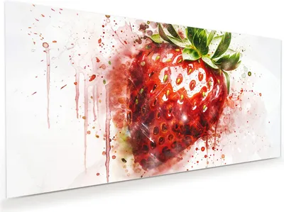 Produktbild von Glasbild 110x55cm in XXL für Wohnzimmer, Schlafzimmer Motiv Erdbeerkunstwerk