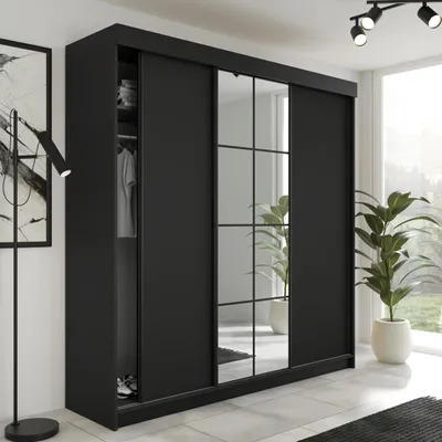 Produktbild von KIER FURNITURE Schiebegarderobe LAMARO mit Spiegel. Schrank Schlafzimmer 200x205x59cm