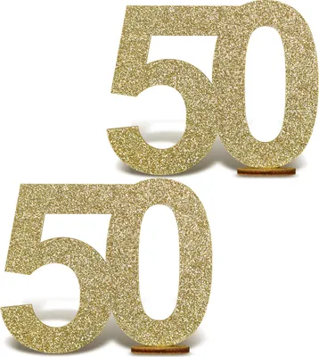 Produktbild von Oblique Unique 2x Zahl 50 Aufsteller aus Holz mit Glitzer Dekoration für Goldene Hochzeit 50. Geburtstag Deko Tischdeko - gold