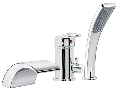 Produktbild von Badewannenarmatur Wannenarmatur 3-Loch Einhebelmischer mit Handbrause, Auslauf und 2 m Schlauch, Chrom, Messing
