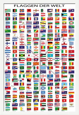 Image de Affiche éducative - Drapeaux du monde avec leurs capitales - Affiche - 61 x 91,5 cm, cadre en MDF blanc