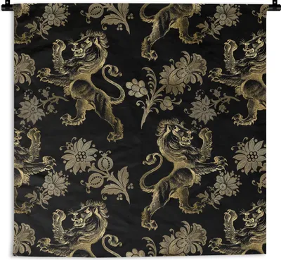 Produktbild von MuchoWow® Wandteppich Wandbehang Muster - Drache - Gold 150x150 cm Tapisserie Dekoration Wandtuch - Wohnaccessoires - Modernes