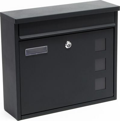 Wiltec Briefkasten V12 Anthrazit 360 x 115 x 320 mm, Wandbriefkasten mit Schloss, Sichtfenstern und Namensschild, Postkasten aus Stahl galvanisiert