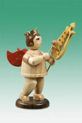 Produktbild von Holzfigur Musikengel mit Lyraglockenspiel und Krone Höhe 6,5cm NEU