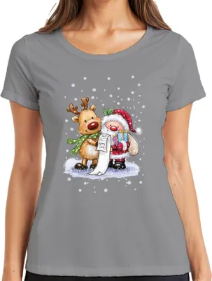 Produktbild von Santa Klaus Rudolf Rentier Schnee - Weihnachten Weihnachtsgeschenk Christmas Damen T-Shirt, Grau, XL