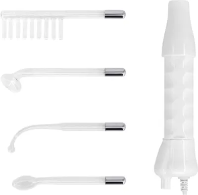A set of four glass electrodes for a Darsonval device, along with the device handle, displayed against a white background.