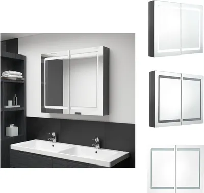 Produktbild von vidaXL LED-Spiegelschrank fürs Bad Glänzend Grau 80x12x68 cm - Badezimmerwaschtische