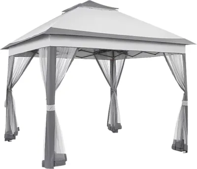 Image de Abri de jardin 3,3x3,3m - Pavillon de jardin pop-up avec 4 moustiquaires amovibles - Résistant aux UV & à la pluie - Pliable avec double toit - Gris clair