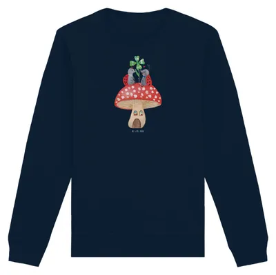 Produktbild von Mr. & Mrs. Panda Baumwoll Sweatshirt Marienkäfer Fliegenpilz Größe XL - French Navy - Geschenk, Fleigenpilzhaus, Wohnung, Pulli, Bio Pullover, Rundhals, Haus, Sweater