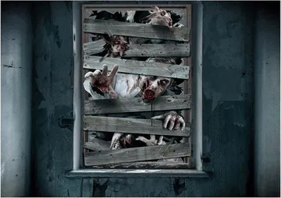 Productafbeelding van Halloween-decoratie voor ramen: Zombies. Horrordecoratie voor volwassenen. Enge zombie-thema voor angstaanjagende momenten. Decoratie, kleur: meerkleurig