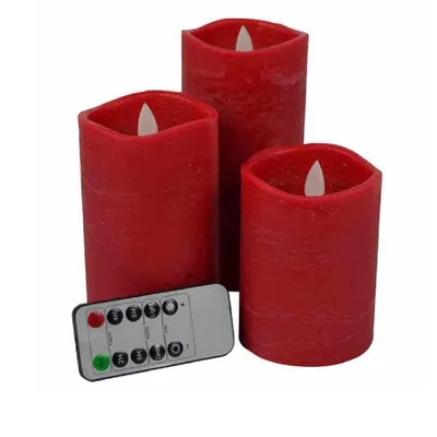 Immagine prodotto di Set di 3 candele LED rosse con timer, 10/12,5/15cm