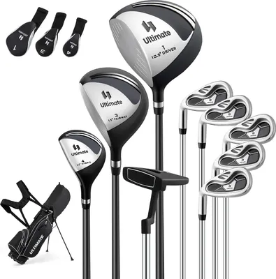 Obrázok produktu pre COSTWAY golfová sada palíc, 9-dielna golfová sada s golfovým bagom, kryt proti dažďu, putter, driver, fairway, hybrid a železá, golfové sady palíc, golfová sada, čierna