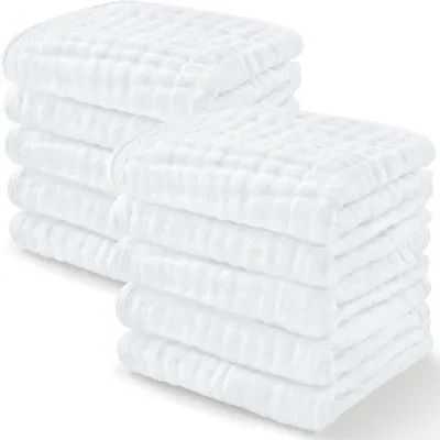 Produktbild von Famanu Babywaschhandschuhe aus Musselin Baumwolle - Absorbierend und Sicher für Neugeborene und Kleinkinder (10 Stück)