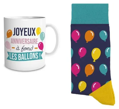 Geburtstags-Set: Becher 33 cl + Socken 39-45, Ballonmotiv