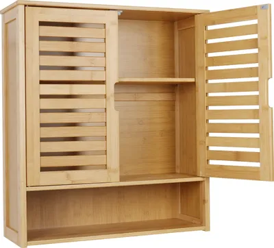 Produktbild von Wandmontierter Badezimmerschrank, Naturbambus, multifunktionale Aufbewahrung, Holz