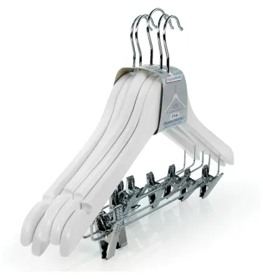 Produktbild von Hangerworld 10 Weiße Clip-Kleiderbügel 45cm Holz Kleiderbügel mit Clips Bügel mit Klammern