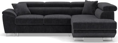 Image de Best Mobilier Baoji - Canapé d'angle droit 5 places convertible avec têtières et coffre en velours côtelé , Gris