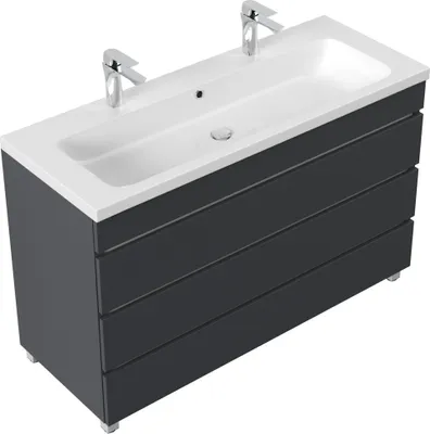 Produktbild von Stand Doppel Badmöbel Via 120 grafit mit 3 grifflosen Schubladen : Grafit