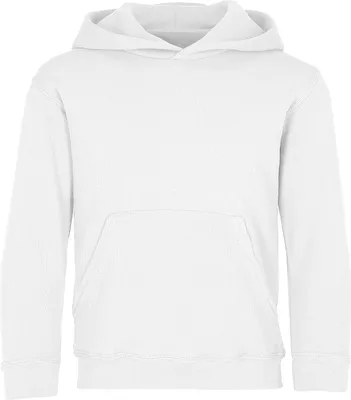 A plain white hooded sweatshirt for kids.