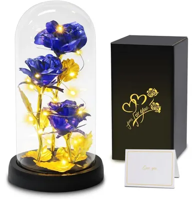 Productafbeelding van Eeuwige roos in glas met verlichting, sterrenroos, cadeau voor vrouwen, Moederdag, jubileum, bruiloft, blauw