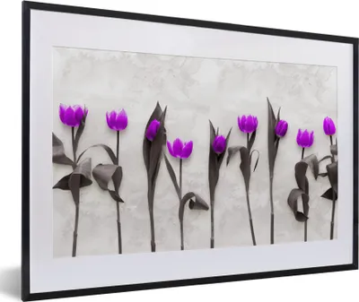 Produktbild von MuchoWow® Gerahmtes Poster Blumen - Tulpen - Lila 60x40 cm - Poster mit Schwarzem Bilderrahmen Wandposter Rahmen Foto Bilder - Schlafzimmer - Plakat in Rahmen - Drucken