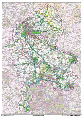 Staffordshire County Karte, A0, politische Wandkarte, Papier